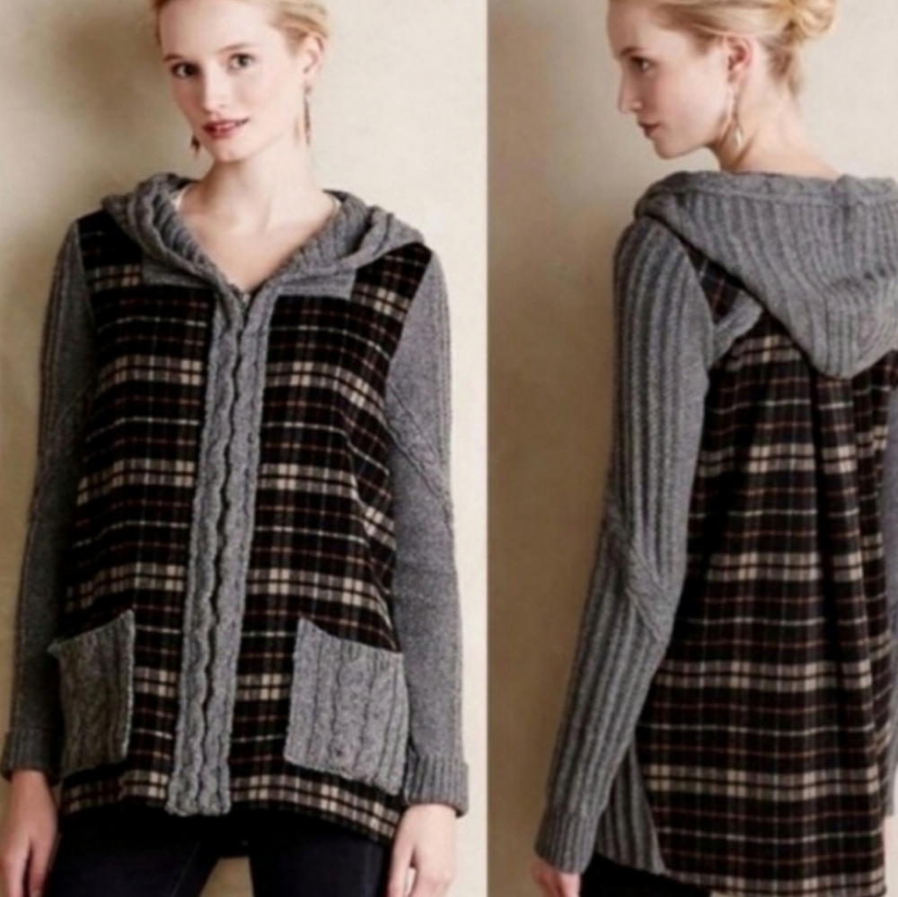 Anthropologie MOTH Derrie Plaid Flannel Sweater Cardigan Zip Up Hoodie Size S